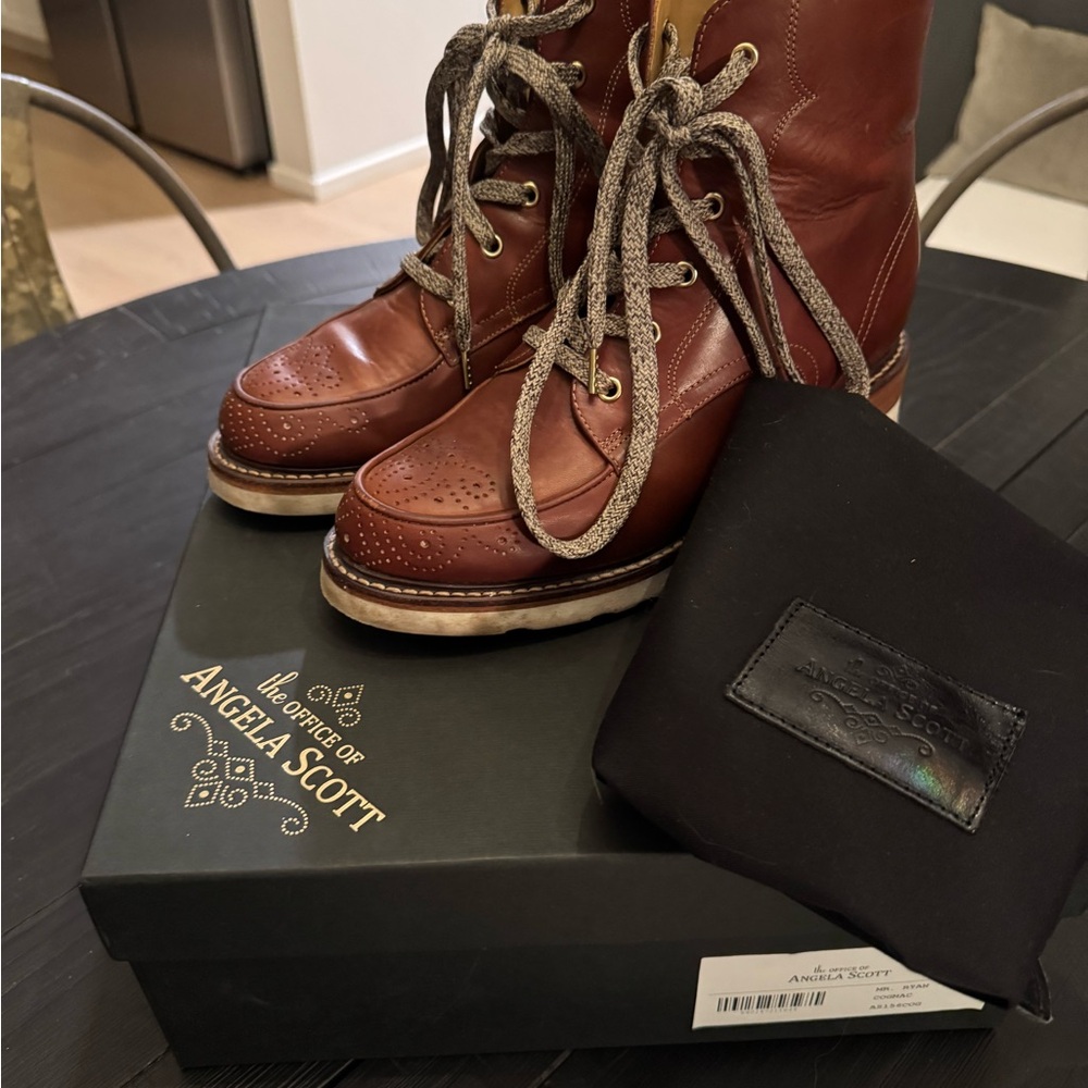 The Office of Angela Scott,  Mr Ryan, Cognac Leather boots